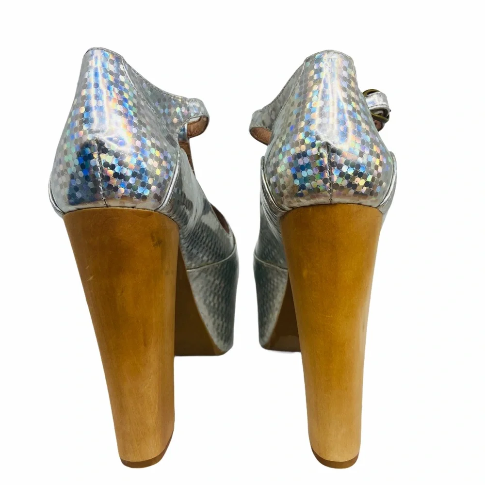 Y2K Jeffrey Campbell Platform Foxy Wood Holographic Heels
